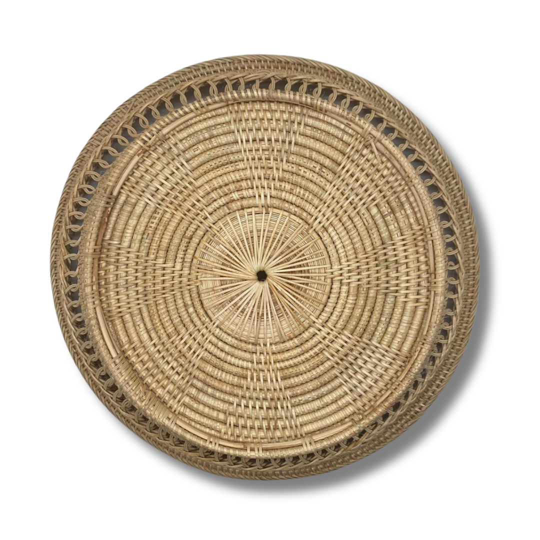 Grand plateau artisanal du Cambodge en rotin couleur naturelle