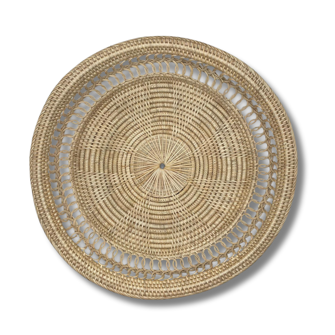 Grand plateau artisanal du Cambodge en rotin couleur naturelle