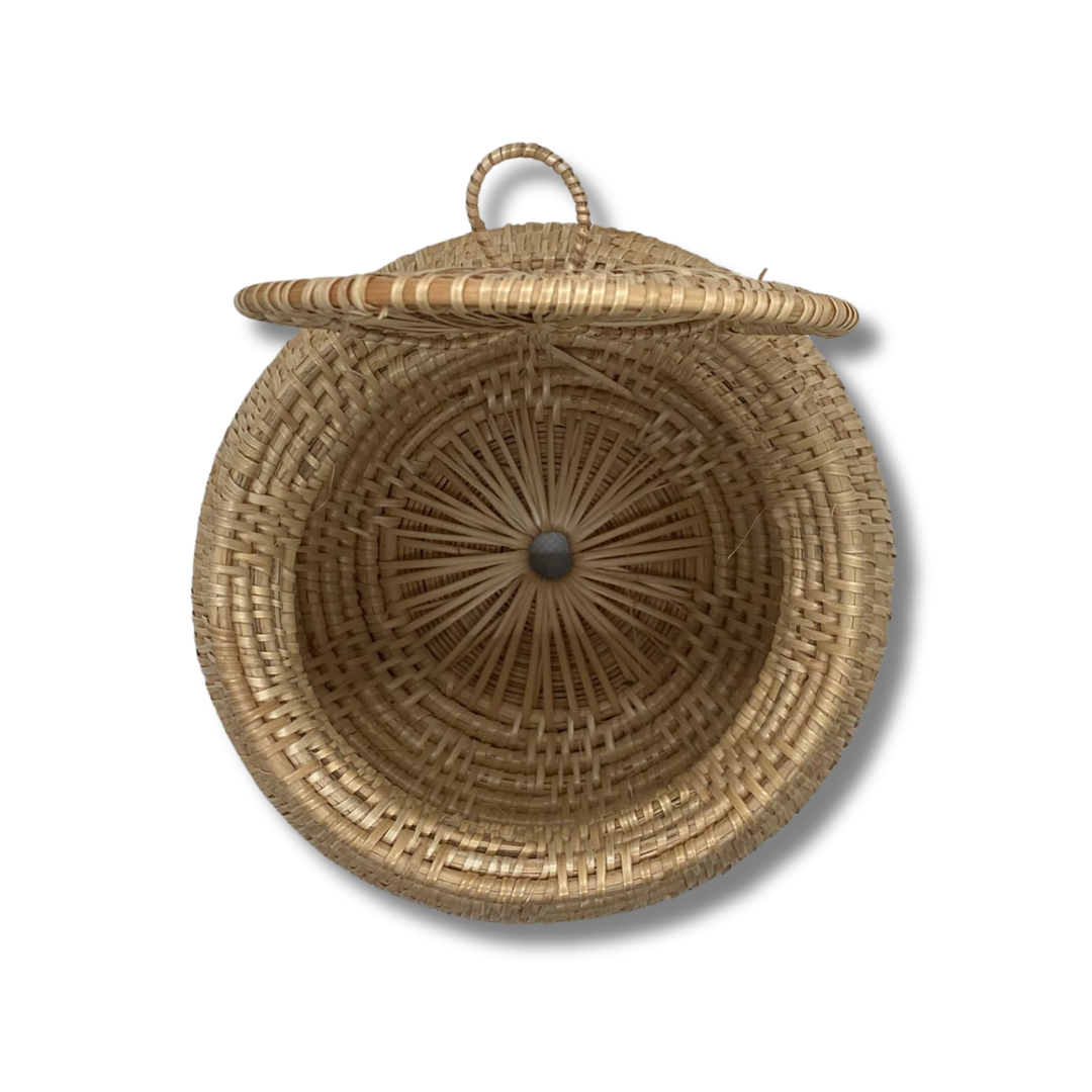 Vase avec couvercle artisanal en rotin du Cambodge