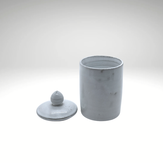 Pot "Siem Reap" avec son couvercle, en céramique du Cambodge fait à la main - blanc