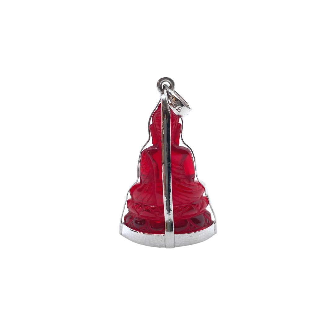 Pendentif bouddha position Dhyana mudra en cristal rouge