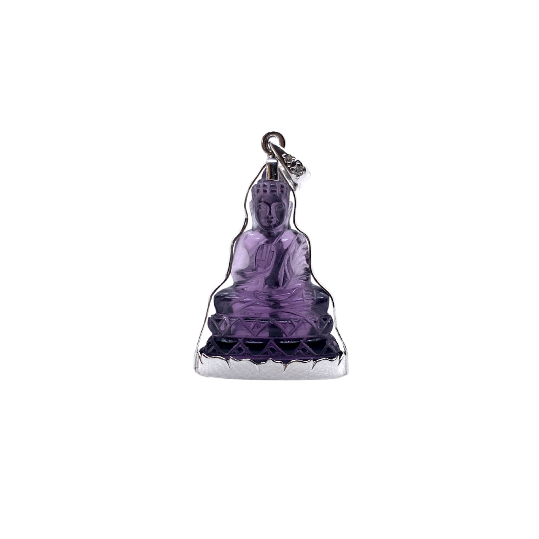Pendentif bouddha position Abhaya mudra en cristal violet