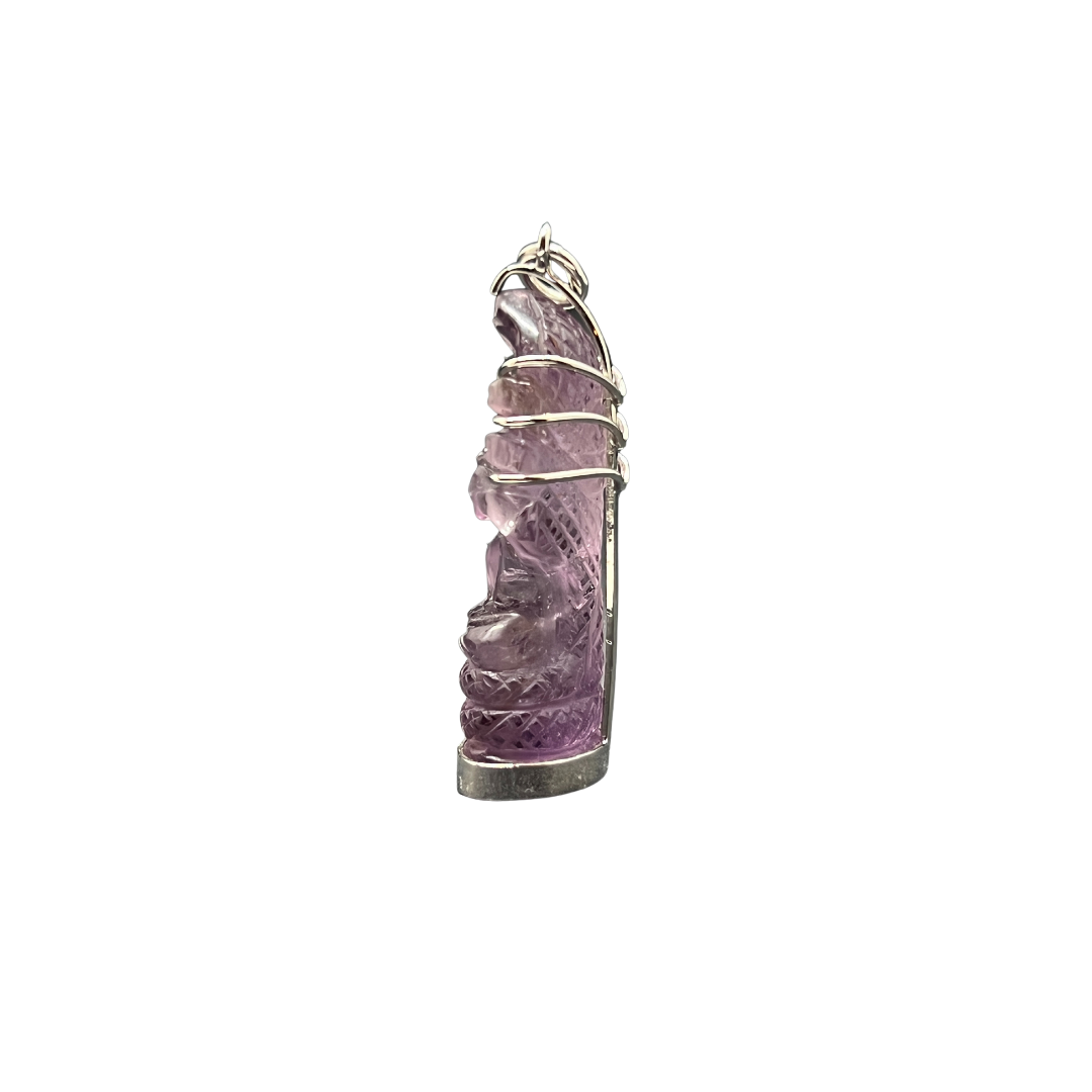 Pendentif Bouddha Naga en pierre d'Améthyste et en argent