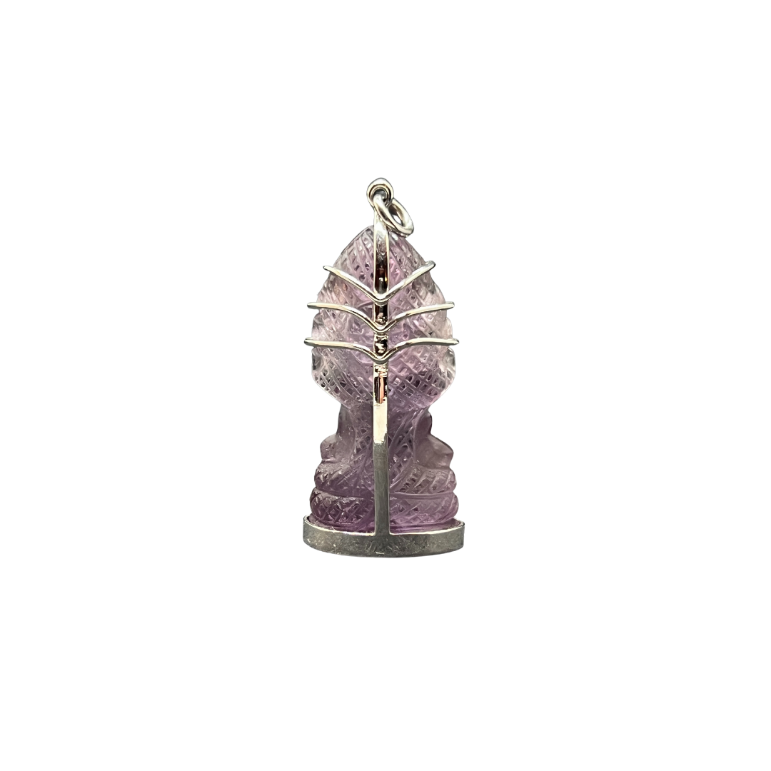 Pendentif Bouddha Naga en pierre d'Améthyste et en argent