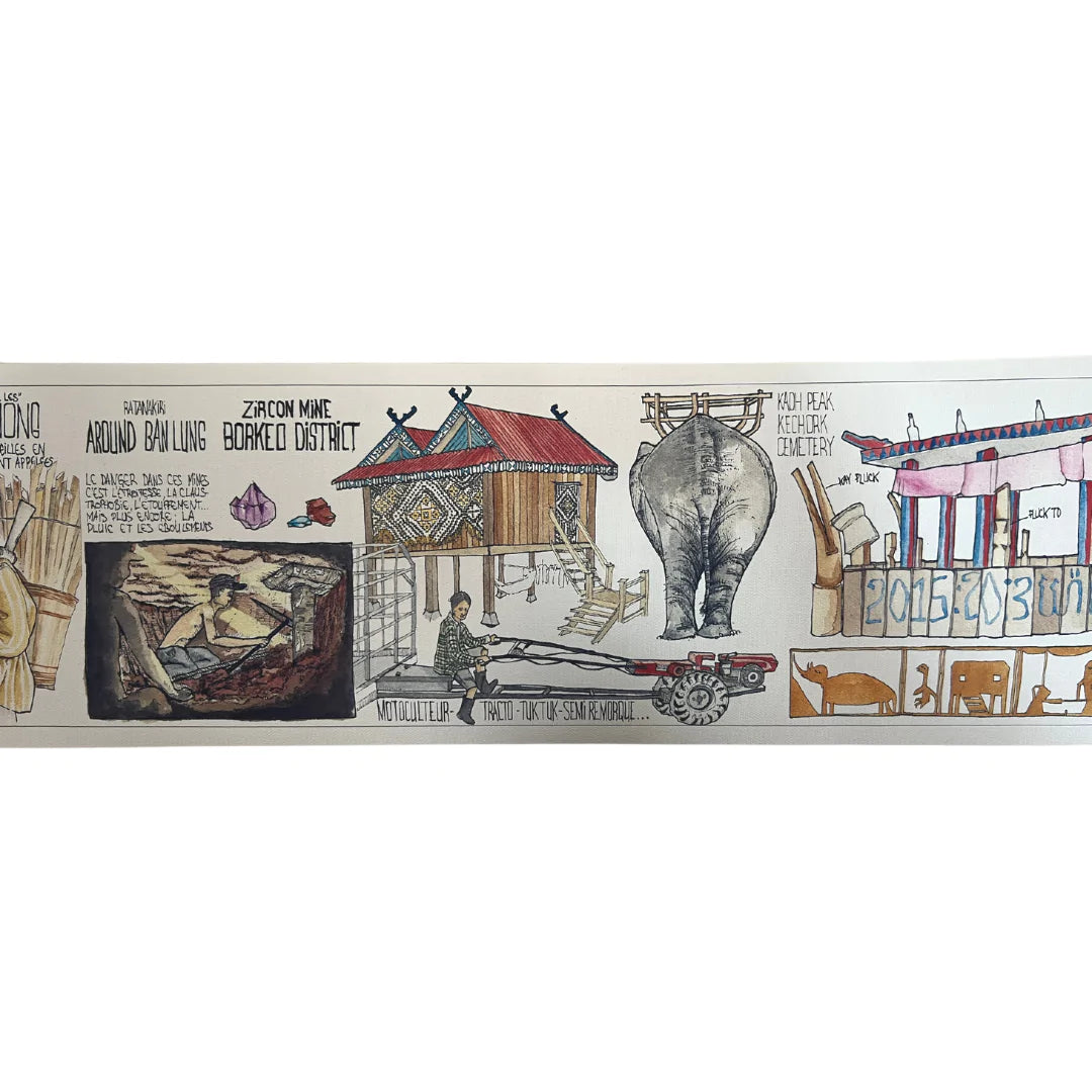 Travel Roll volume 2: Illustration sur toile "East part of kampuchea" d'après les dessins de SEYFRIED Raphaël