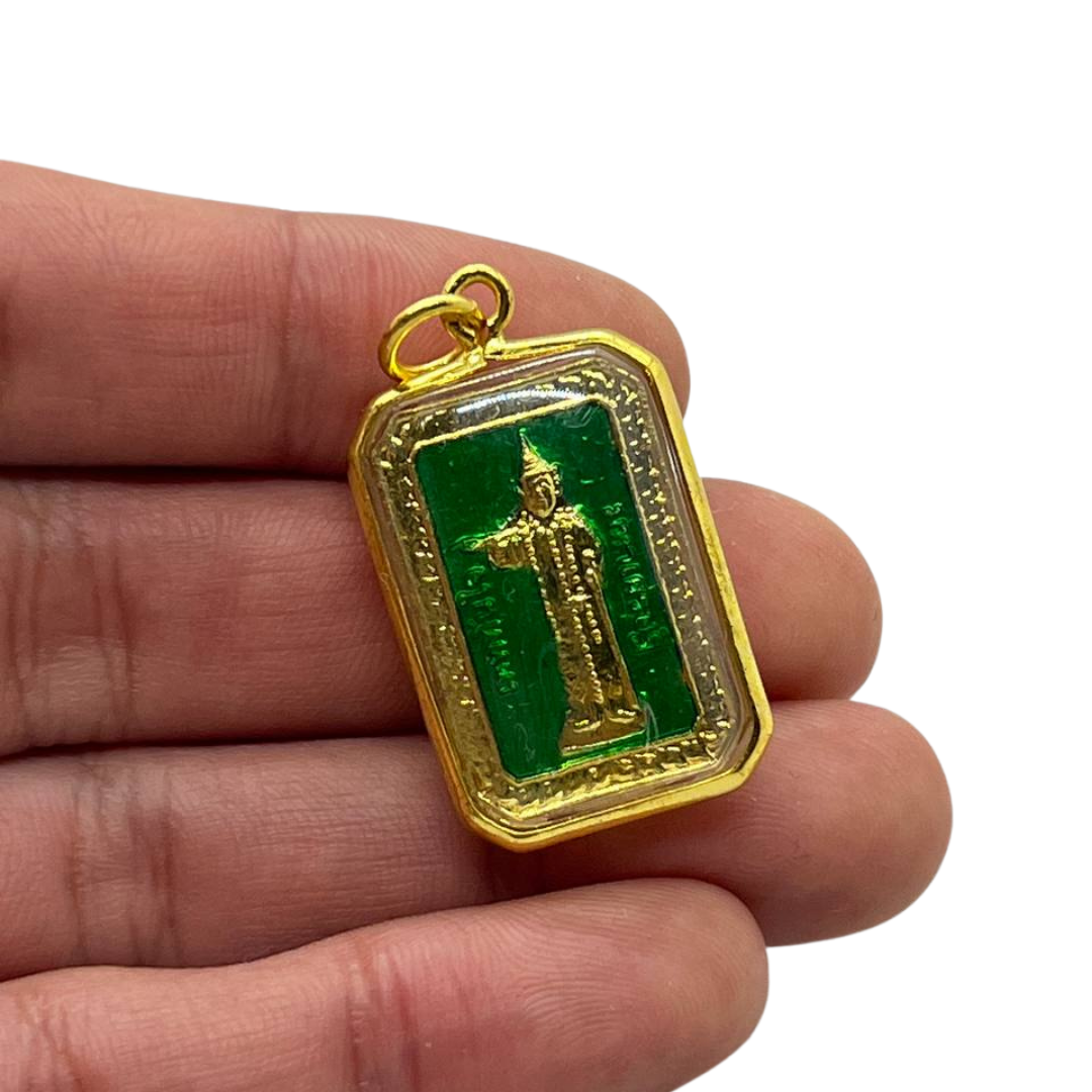 Amulette Thaï en verre 5 lignes couleur doré et vert