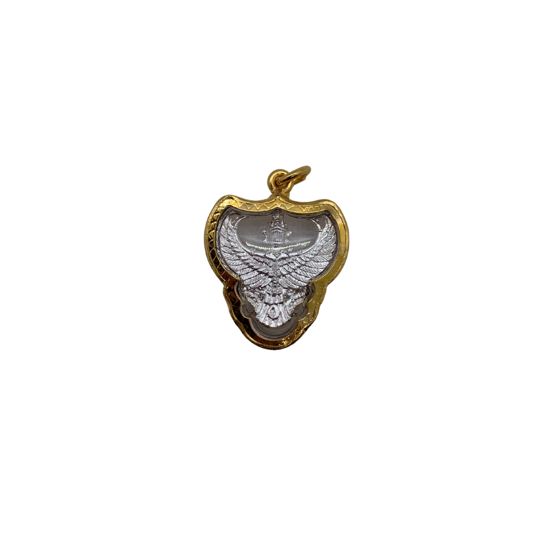 Amulette Thaï en verre Garuda couleur argenté et doré
