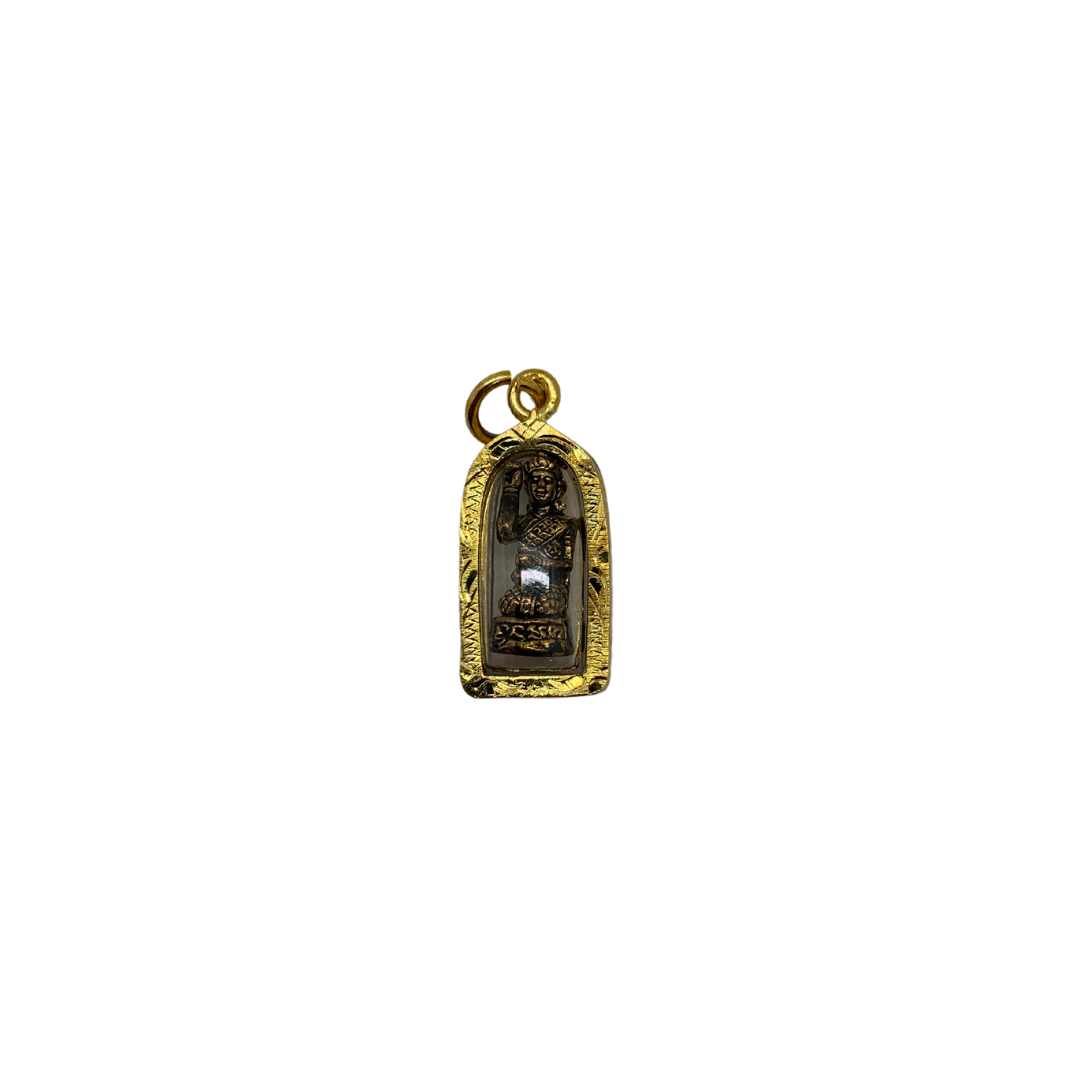 Amulette Thaï en verre Phrae Mae Thorani couleur doré et bronze