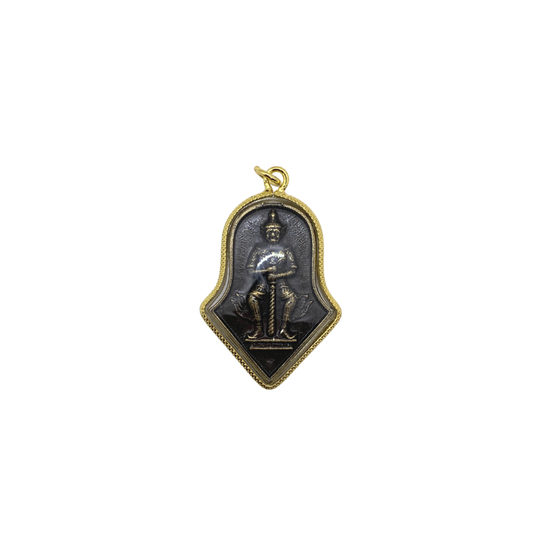 Amulette Thaï en verre dieu des géants Yeak couleur bronze et doré