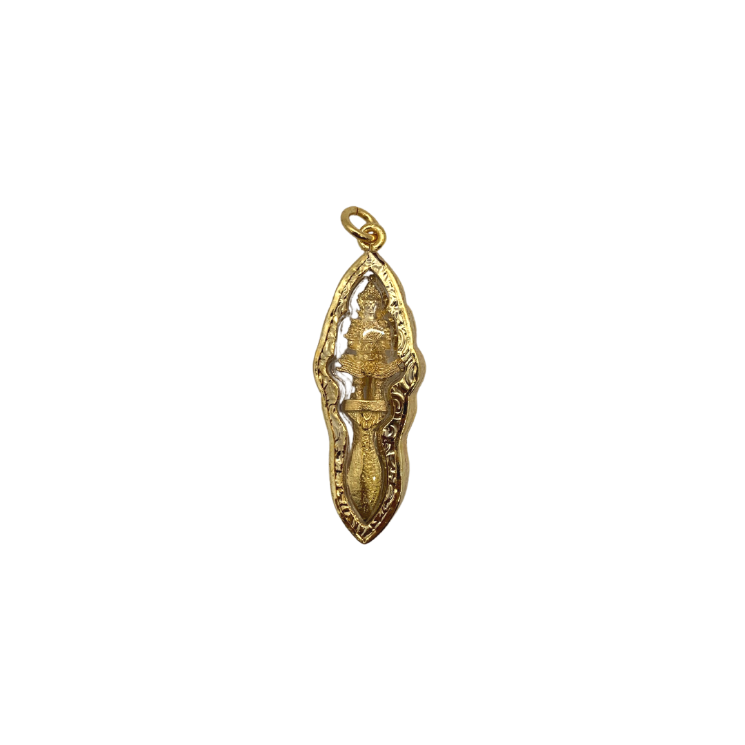 Amulette Thaï en verre longue dieu des géants Yeak couleur doré