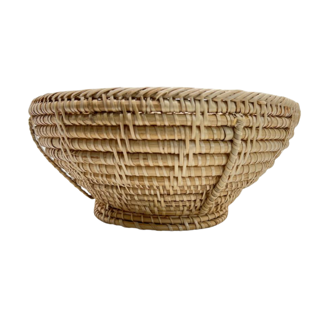 Grand bol artisanal du Cambodge en rotin couleur naturelle