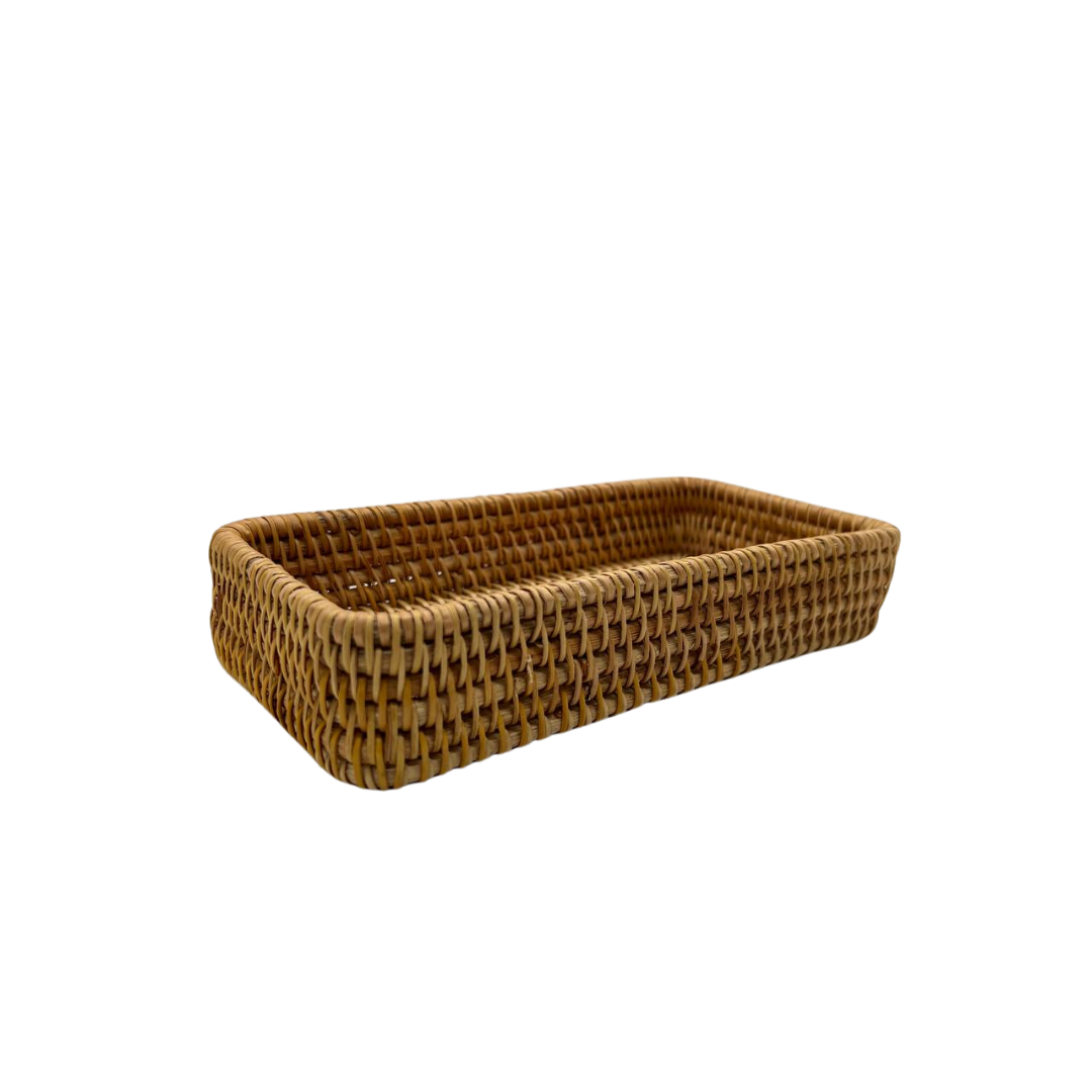Grand panier du Cambodge en rotin rectangulaire couleur naturelle fumé