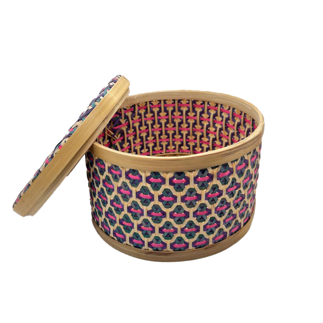 Grande boîte artisanale du Cambodge en rotin