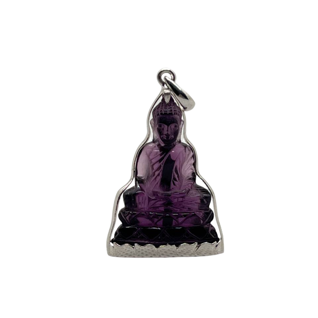 Pendentif Bouddha en posture Dhyana Mudra et serti en Améthyste
