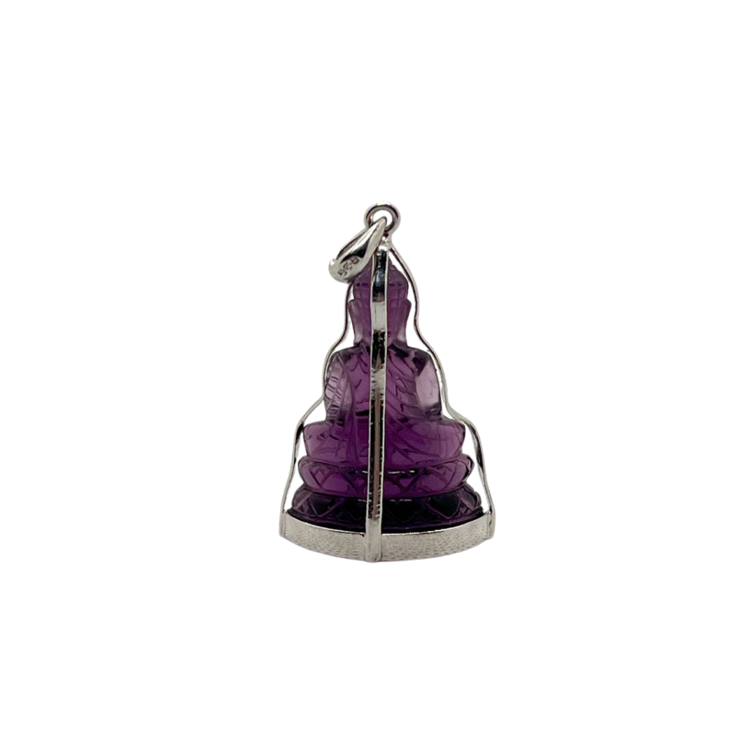 Pendentif Bouddha en posture Dhyana Mudra et serti en Améthyste