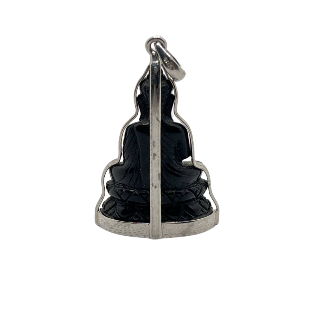 Pendentif Bouddha en posture Vitarka Mudra Onyx et Argent