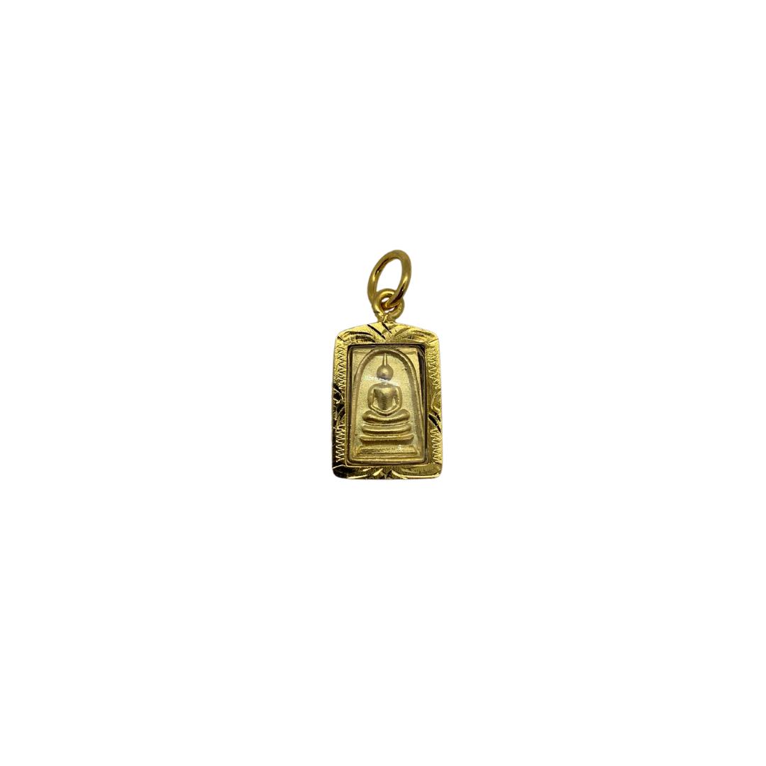 Petite amulette Thaï en verre Bouddha position Dhyani mudra couleur doré