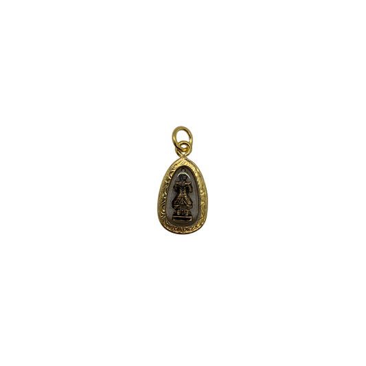 Petite amulette Thaï en verre dieu des géants Yeak couleur bronze et doré