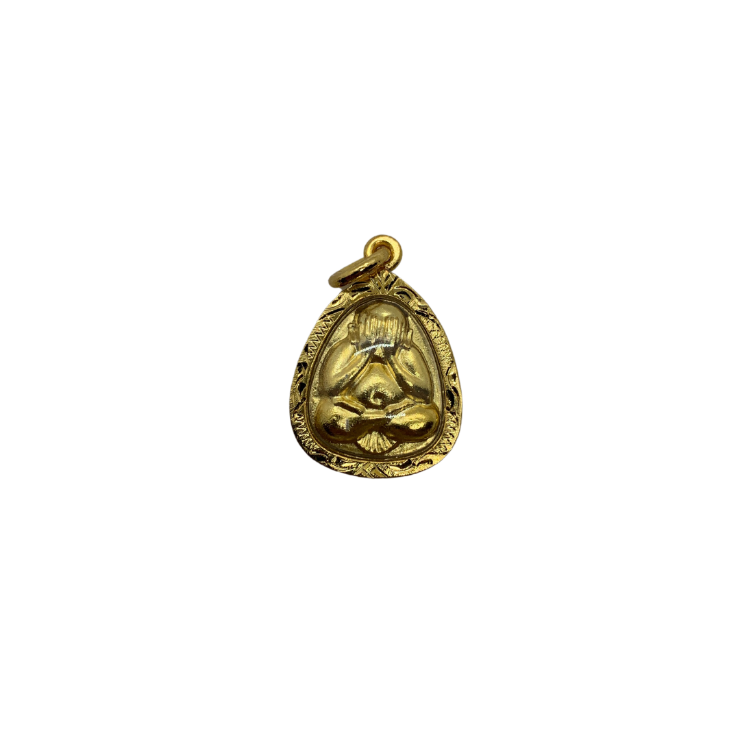 Petite amulette en verre Thaï Phra Pïdta couleur doré