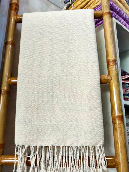 Plaid en coton tissé fait main Blanc cassé 120 x 240 cm par Artisans du Mékong