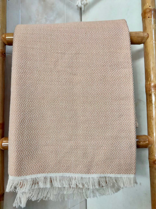 Plaid en coton tissé fait main Beige saumon 120 x 240 cm par Artisans du Mékong