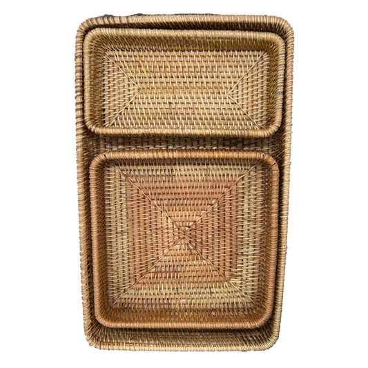 Set de paniers du Cambodge en rotin rectangulaire couleur naturelle fumé