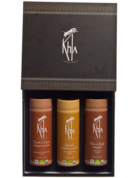 Coffret senteurs de Noël - (cannelle en poudre bio 80g-gingembre en poudre bio 90g-clou de girofle entier 80g bio)