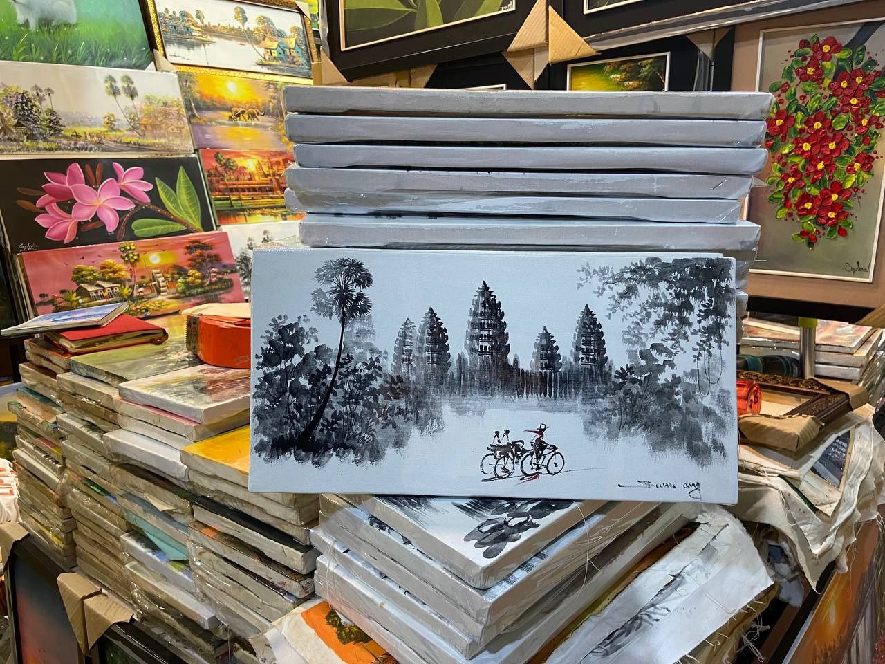 Tableau Visite en tricycle à Angkor Wat 40 x 20 cm (avec châssis)