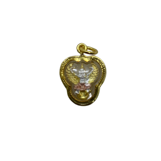 Petite amulette Thaï en verre Garuda couleur or , argent et rose doré