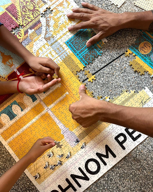 Puzzle format A3 1000 pièces Illustration du Cambodge par Bassac Studio