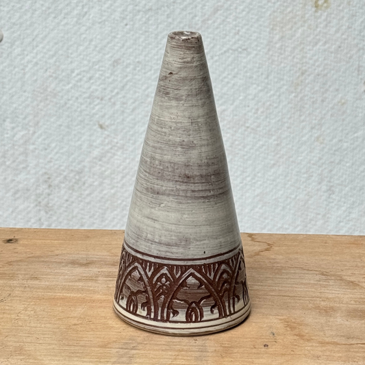 Vase long "Kbach" en céramique du Cambodge fait à la main - Beige Marron