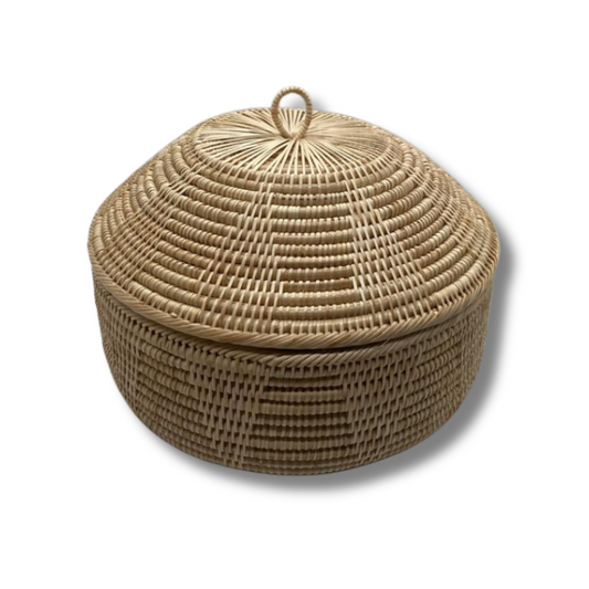 Grande boîte à motif en rotin du Cambodge