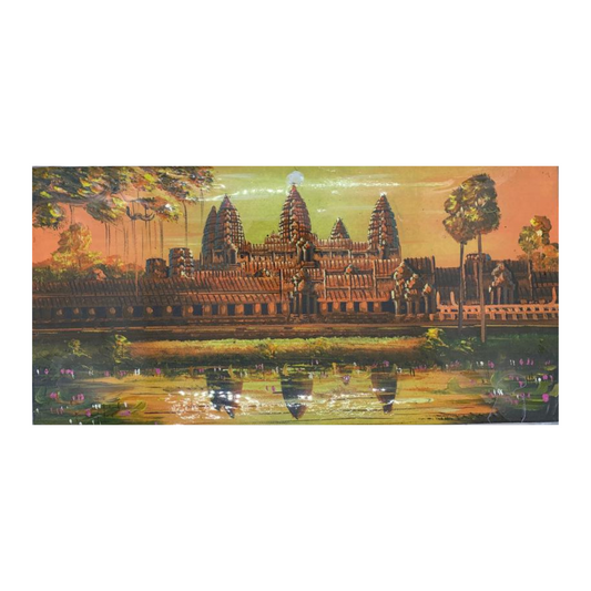 Peinture sur Toile "Lueur du soir sur Angkor Wat" 40x20cm