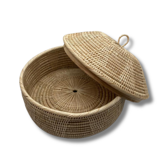 Grande boîte à motif en rotin du Cambodge