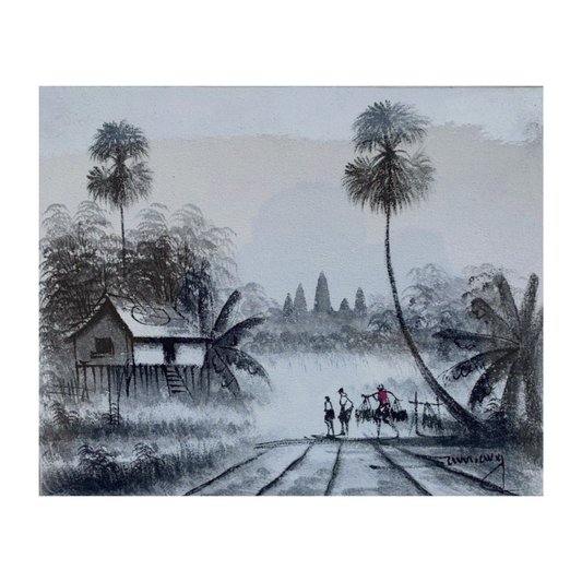 Peinture sur Toile "Labeur et Lumière : Retour au Village" 20x25cm