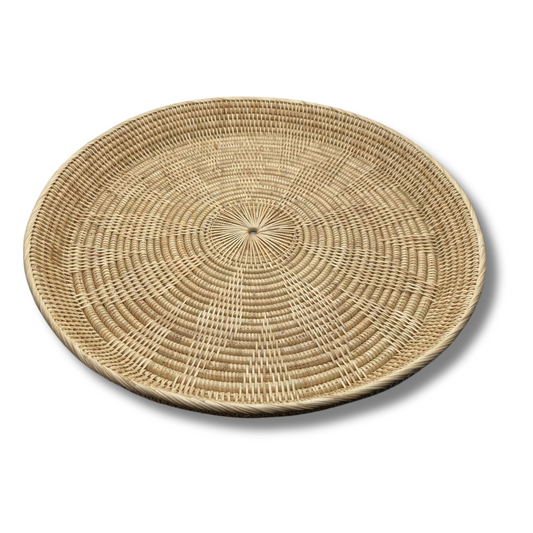 Grand plateau artisanal en rotin à motif du Cambodge
