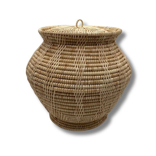 Vase avec couvercle artisanal en rotin du Cambodge
