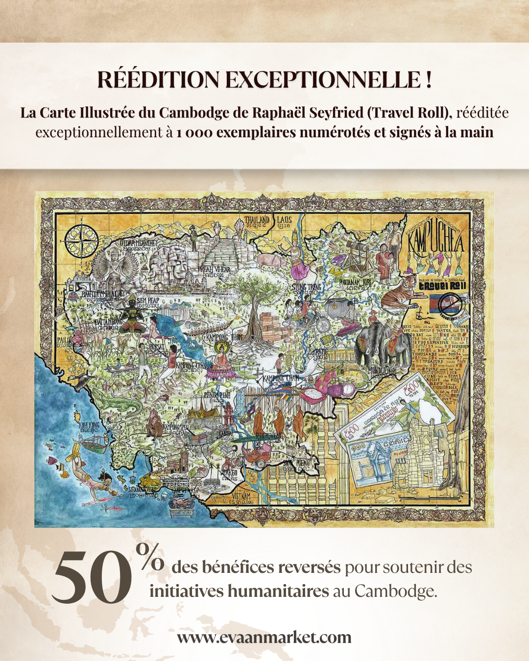 Carte illustrée du Cambodge - Réédition spéciale - Travel Roll, Raphaël Seyfried