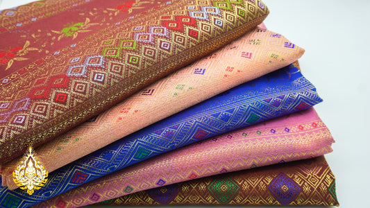 Tissu Khmer/Thaï classique coloris n°11 à 15 pour tenue traditionnelle (3,5 x 1m)