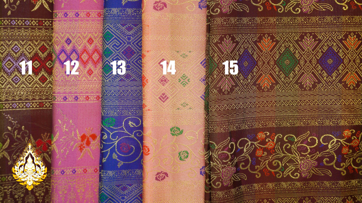 Tissu Khmer/Thaï classique coloris n°11 à 15 pour tenue traditionnelle (3,5 x 1m)