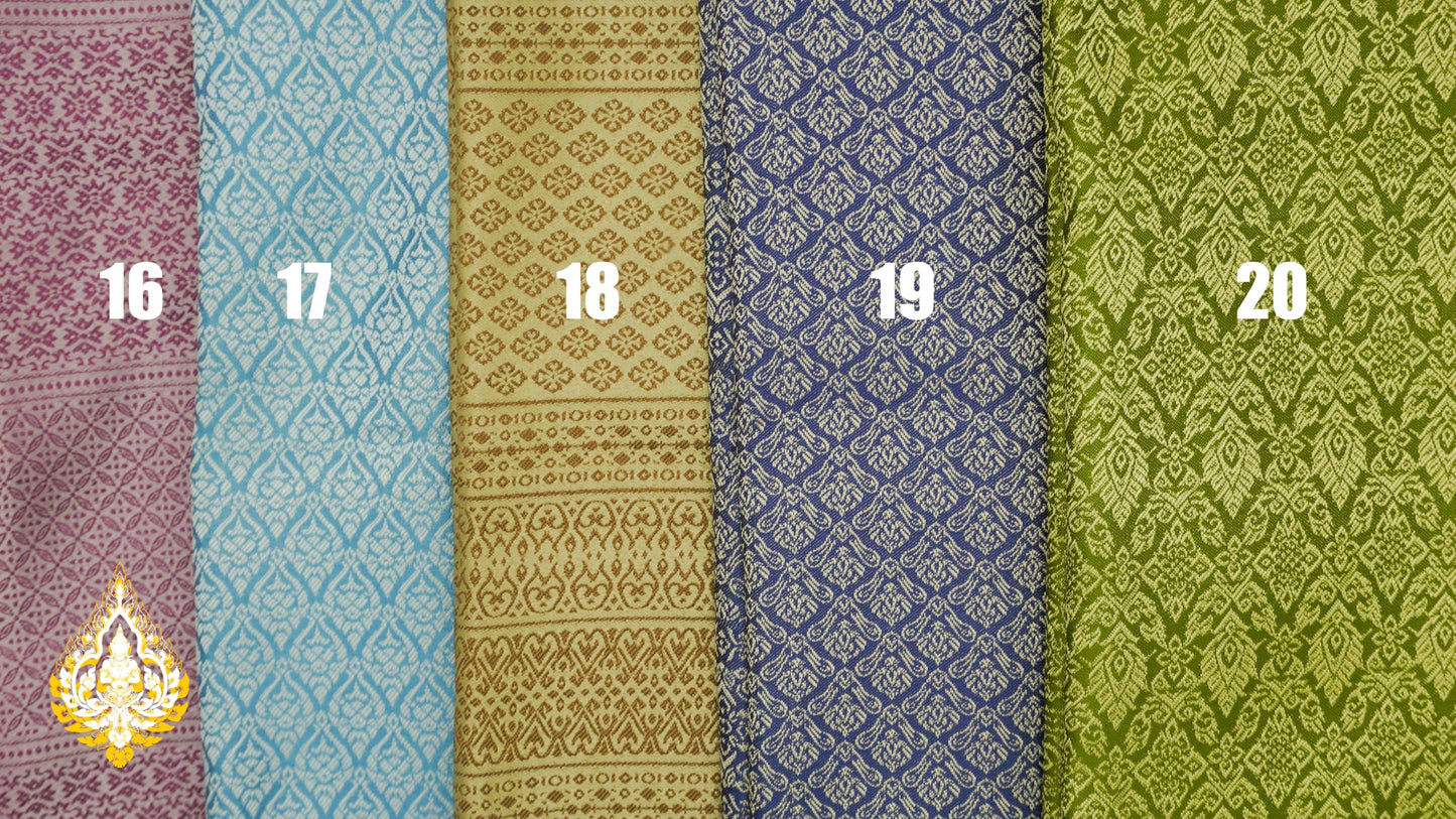 Tissu Khmer/Thaï classique coloris n°16 à 20 pour tenue traditionnelle (3,5 x 1m)