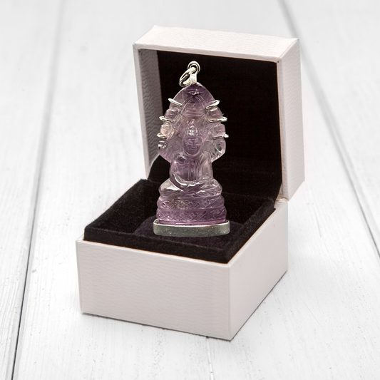 Pendentif Bouddha Naga en pierre d'Améthyste et en argent