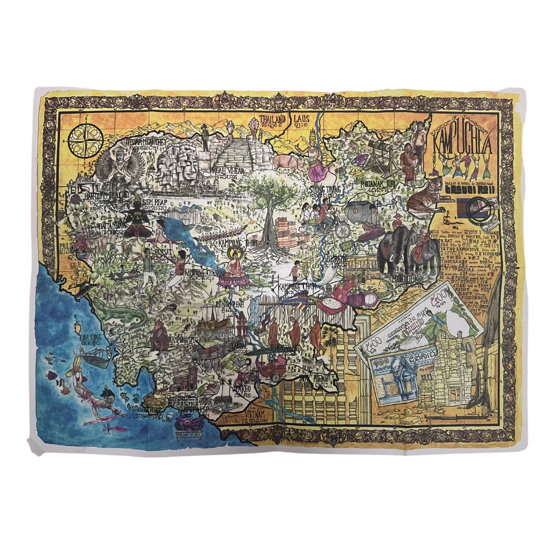 Travell Roll: Carte illustrée sur papier glacé du Cambodge par SEYFRIED Raphaël