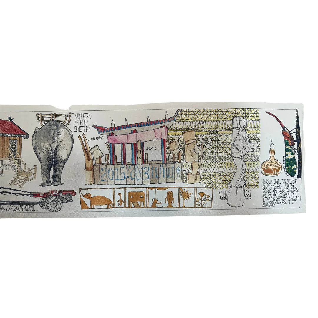 Travel Roll volume 2: Illustration sur toile "East part of kampuchea" d'après les dessins de SEYFRIED Raphaël