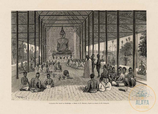Illustration d'archives du Cambodge - Ordination d'un bonze au Cambodge Format A3 par Alaya Créations
