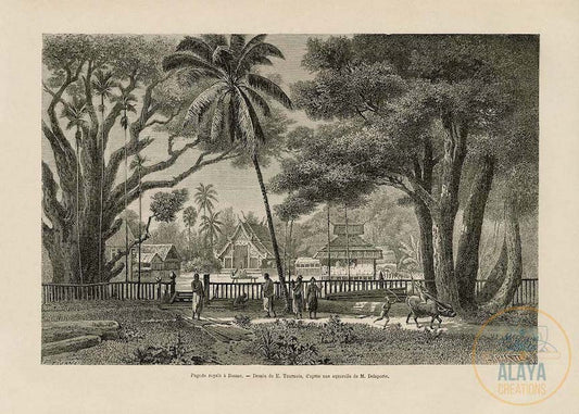 Illustration d'archives du Cambodge - Pagode royale à Bassac Format A3 par Alaya Créations