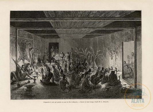 Illustration d'archives du Cambodge - Préparatifs la nuit qui précède un jour de fête d'offrandes Format A3 par Alaya Créations