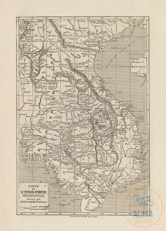 Illustration d'archives du Cambodge - Carte de l'Indochine méridionale Format A3 par Alaya Créations