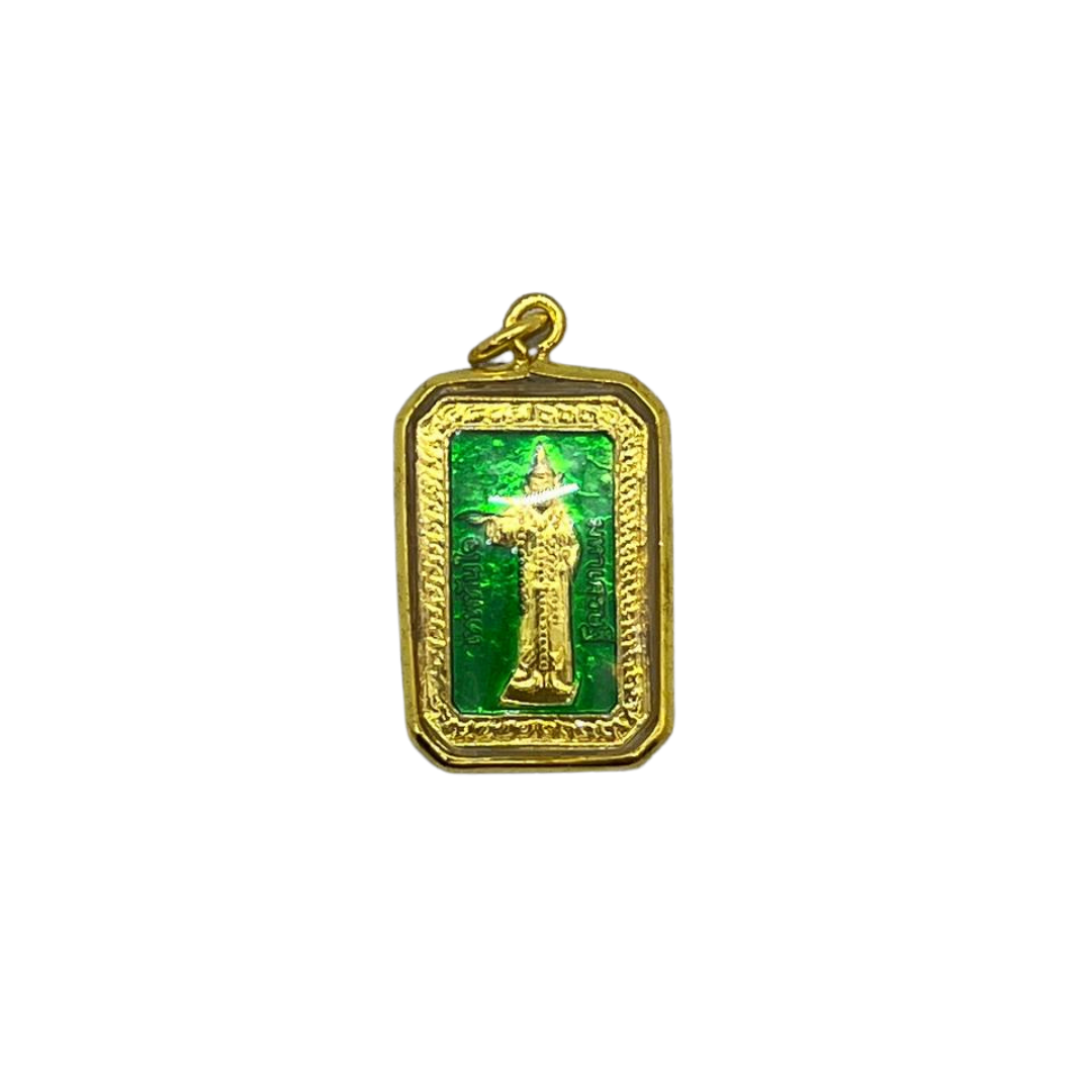 Amulette Thaï en verre 5 lignes couleur doré et vert