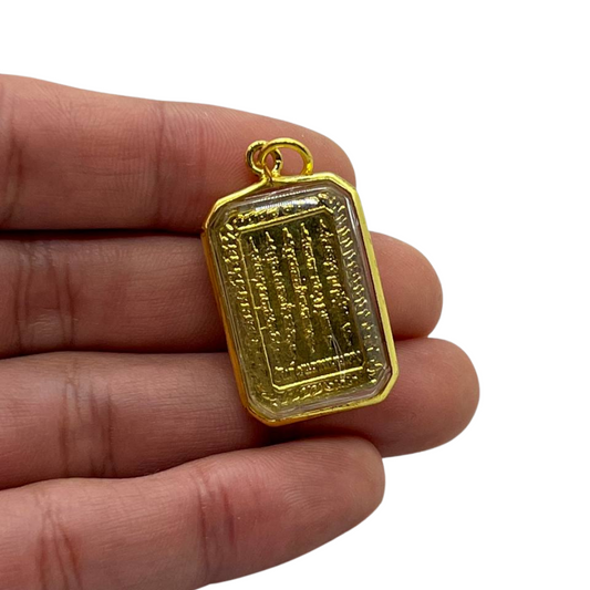 Amulette Thaï en verre 5 lignes couleur doré et vert